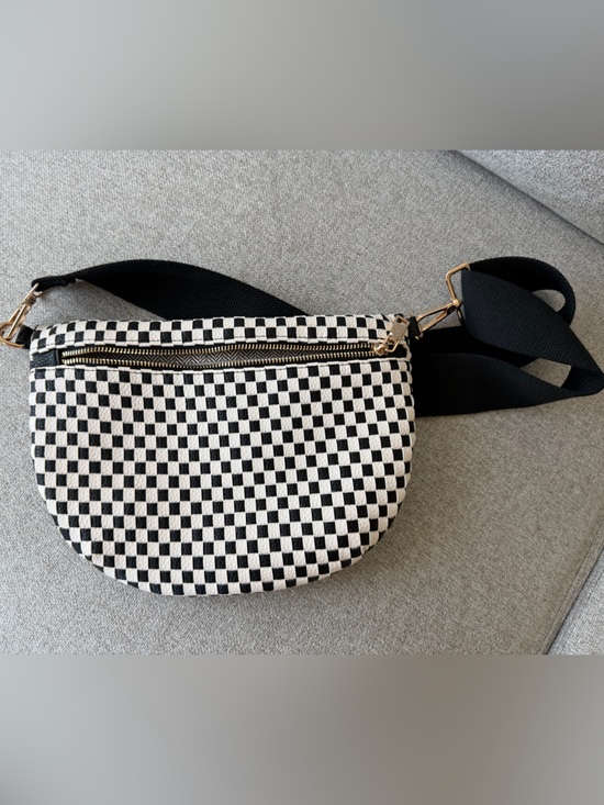 Handbags - Black & White Check Canvas Crossbody Belt Bag